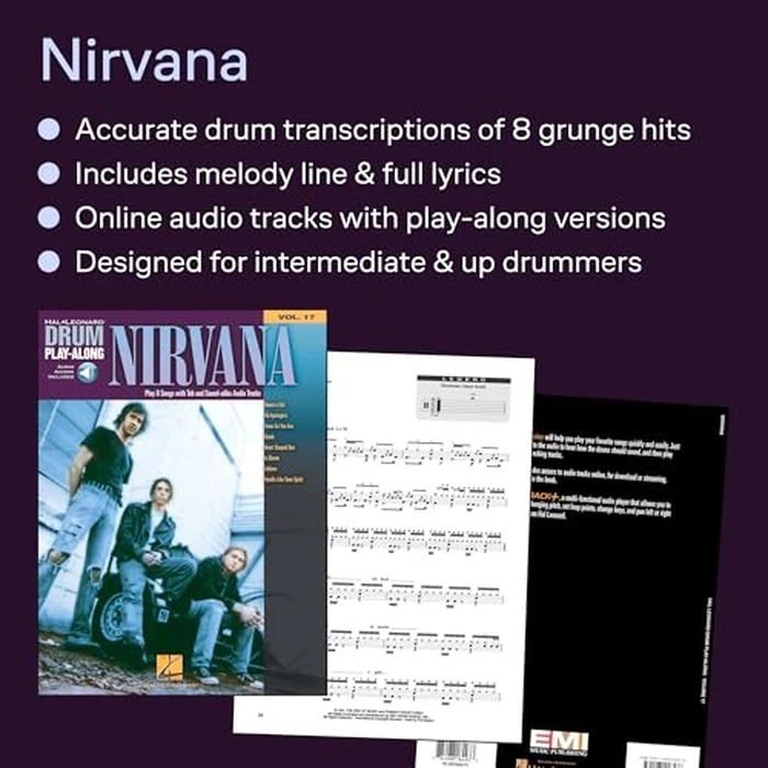 Nirvana Drum Play-Along Volume 17 | Learn to Play 8 Classic Songs | Sheet Music Book with Online Audio for Drummers | Play Along with Professional Backing Tracks by Hal Leonard - Image 1