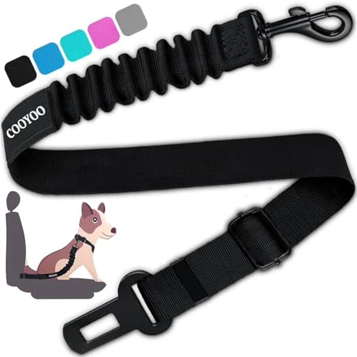 COOYOO Dog Seat Belt,Retractable Dog Car Harness Seat Belt for Car Adjustable Nylon Pet Safety Seat Belts Heavy Duty & Elastic Bungee Buffer by COOYOO - Image 1