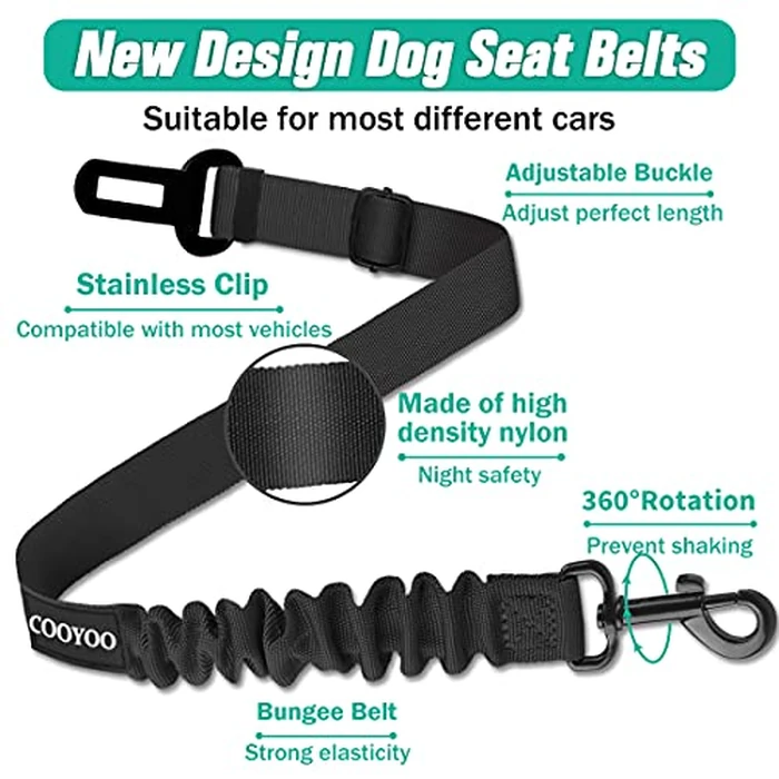 COOYOO Dog Seat Belt,Retractable Dog Car Harness Seat Belt for Car Adjustable Nylon Pet Safety Seat Belts Heavy Duty & Elastic Bungee Buffer by COOYOO - Image 3