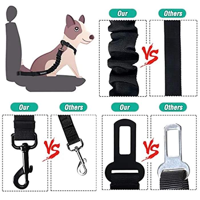 COOYOO Dog Seat Belt,Retractable Dog Car Harness Seat Belt for Car Adjustable Nylon Pet Safety Seat Belts Heavy Duty & Elastic Bungee Buffer by COOYOO - Image 6
