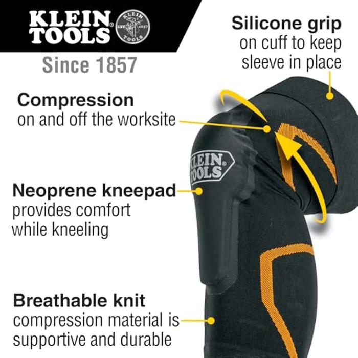 Klein Tools 60623 Knee Pad Compression Sleeve, Knee Support for Construction, Workers and Athletes, Black, M/L by KLEIN TOOLS - Image 2