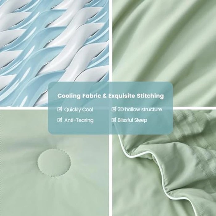 Cozy Bliss Seersucker Cooling Comforter King Size, Q-Max 0.45 Reversible Lightweight Cooling Blanket, Breathable Silk Smooth Summer Bedding Quilt for Hot Sleepers Night Sweats Sage Green by Cozy Bliss - Image 6
