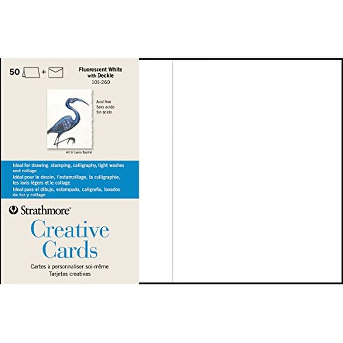 Strathmore Creative Cards, Flourescent White with Deckle Edge, 5x6.875 inches, 50 Pack, Envelopes Included - Blank Greeting Cards for Weddings, Events, Birthdays by Strathmore - Used - Acceptable condition - CA$18.10