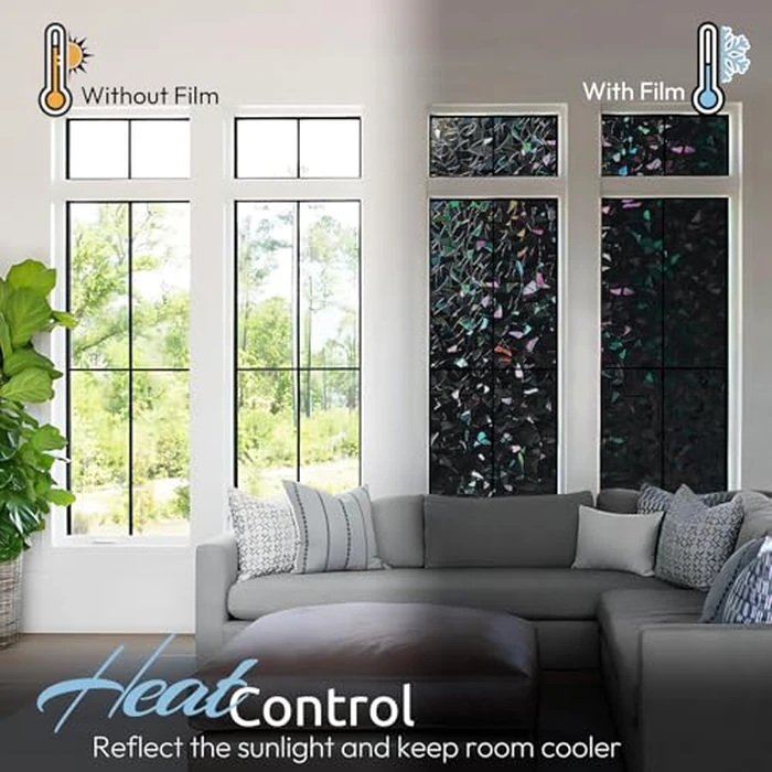 rabbitgoo Blackout Window Films for Privacy, 3D No Glue Rainbow Window Clings, UV Blocking Removable Stained Glass Tint Film, Privacy Glass Stickers for Home Office Door, Black, 90x200cm by rabbitgoo - Image 6