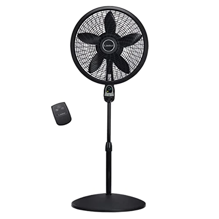 Lasko Oscillating Cyclone Pedestal Fan, Adjustable Height, Timer, Remote Control, 3 Speeds, for Bedroom, Living Room, Home Office, 18", Black, 1843 by Lasko - Used - Acceptable condition - US$38.78