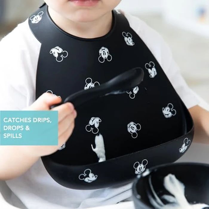 Bumkins Disney Bibs, Silicone Pocket for Babies, Baby Bib for Girl or Boy, for 6-24 Months Up to Toddler, Essential Must Have for Eating, Feeding, Baby Led Weaning Supplies, Mess Saving, Mickey Mouse by Bumkins - Image 4