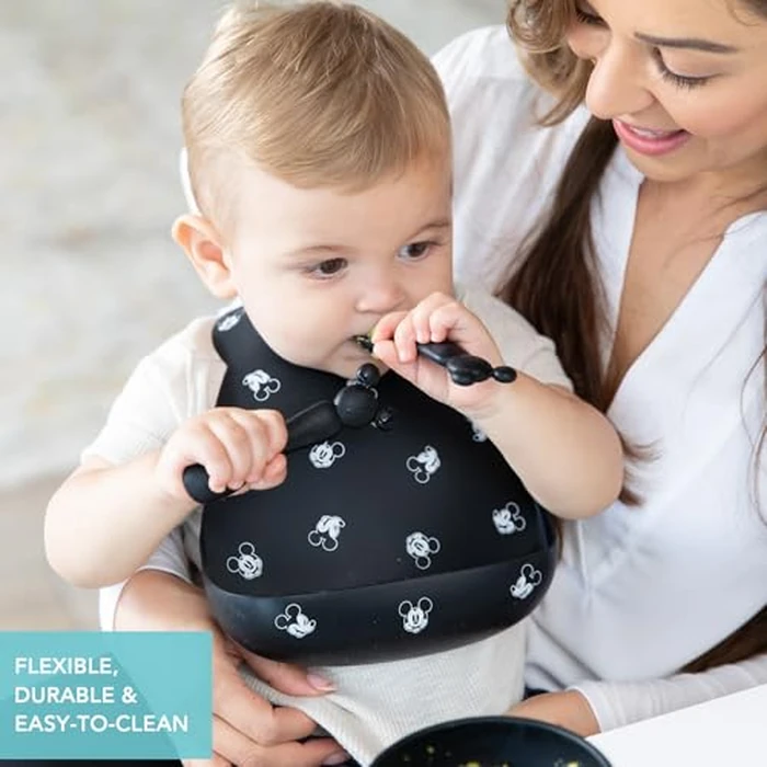 Bumkins Disney Bibs, Silicone Pocket for Babies, Baby Bib for Girl or Boy, for 6-24 Months Up to Toddler, Essential Must Have for Eating, Feeding, Baby Led Weaning Supplies, Mess Saving, Mickey Mouse by Bumkins - Image 5