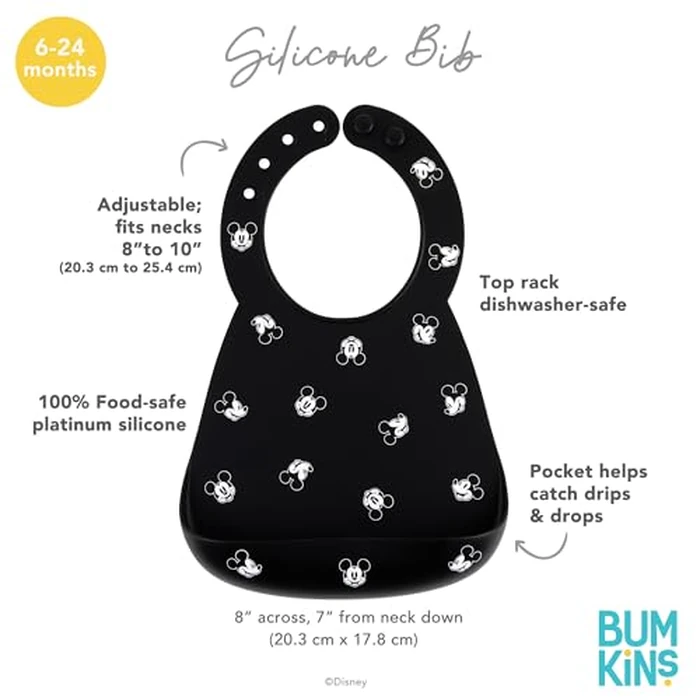 Bumkins Disney Bibs, Silicone Pocket for Babies, Baby Bib for Girl or Boy, for 6-24 Months Up to Toddler, Essential Must Have for Eating, Feeding, Baby Led Weaning Supplies, Mess Saving, Mickey Mouse by Bumkins - Image 6