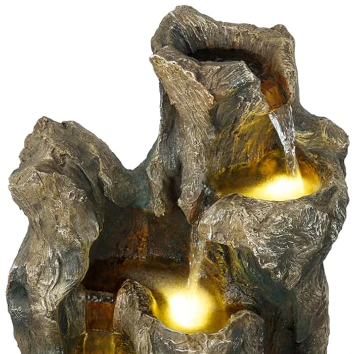Alpine Corporation 40” Tall Outdoor Tree Trunk Water Fountain with LED Lights, Cascading Garden Fountain, Outdoor Floor Water Feature for Patio, Lawn, and Backyard, Gray by Alpine Corporation - Image 4