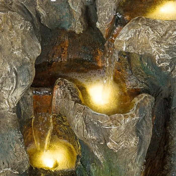 Alpine Corporation 40” Tall Outdoor Tree Trunk Water Fountain with LED Lights, Cascading Garden Fountain, Outdoor Floor Water Feature for Patio, Lawn, and Backyard, Gray by Alpine Corporation - Image 5