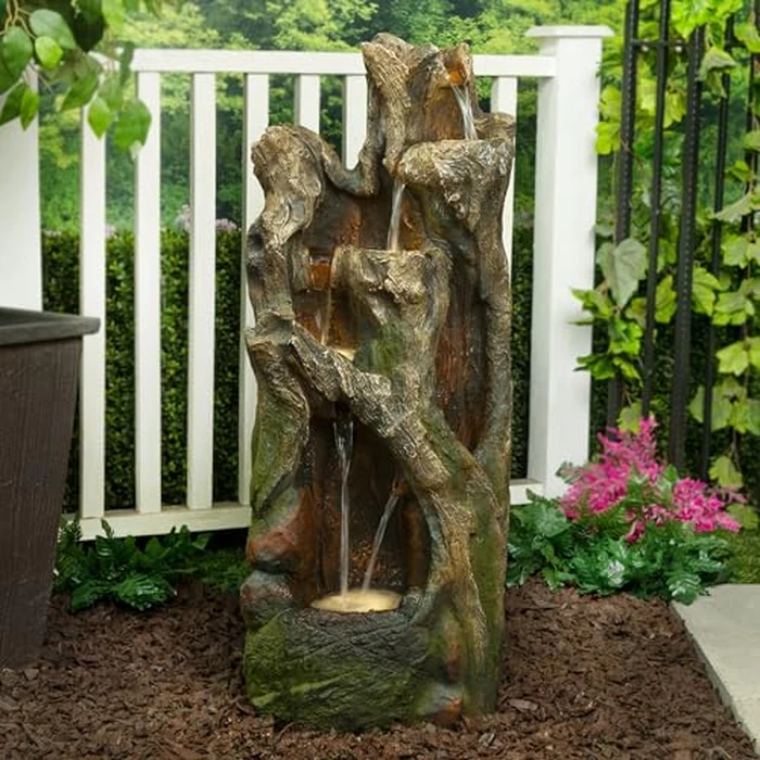 Alpine Corporation 40” Tall Outdoor Tree Trunk Water Fountain with LED Lights, Cascading Garden Fountain, Outdoor Floor Water Feature for Patio, Lawn, and Backyard, Gray by Alpine Corporation - Image 6