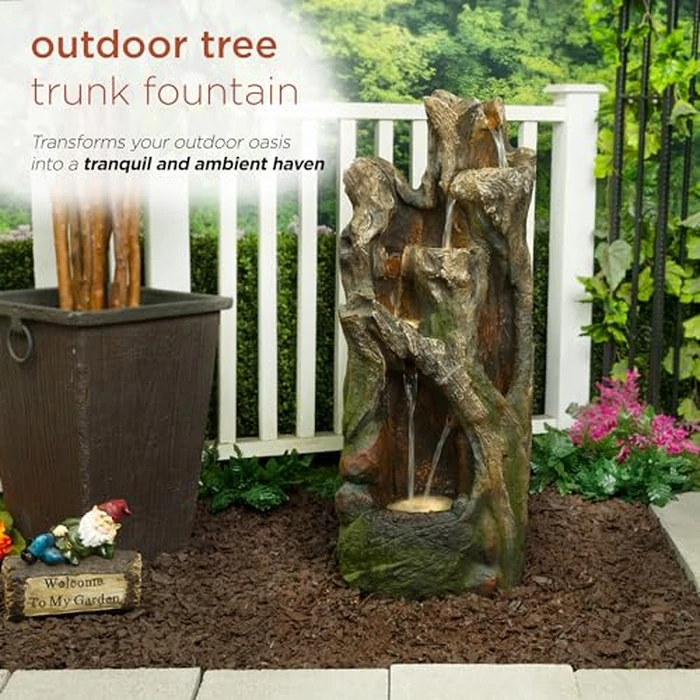 Alpine Corporation 40” Tall Outdoor Tree Trunk Water Fountain with LED Lights, Cascading Garden Fountain, Outdoor Floor Water Feature for Patio, Lawn, and Backyard, Gray by Alpine Corporation - Image 8