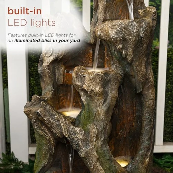 Alpine Corporation 40” Tall Outdoor Tree Trunk Water Fountain with LED Lights, Cascading Garden Fountain, Outdoor Floor Water Feature for Patio, Lawn, and Backyard, Gray by Alpine Corporation - Image 9