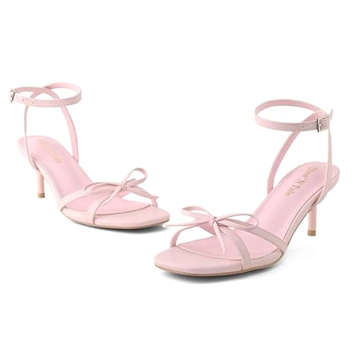 Shoe'N Tale Women's Kitten Heels Bow Strappy Heeled Sandals Square Open Toe Fashion Dressy Wedding Party Shoes(8.5,Pink) by Shoe'N Tale - Image 3