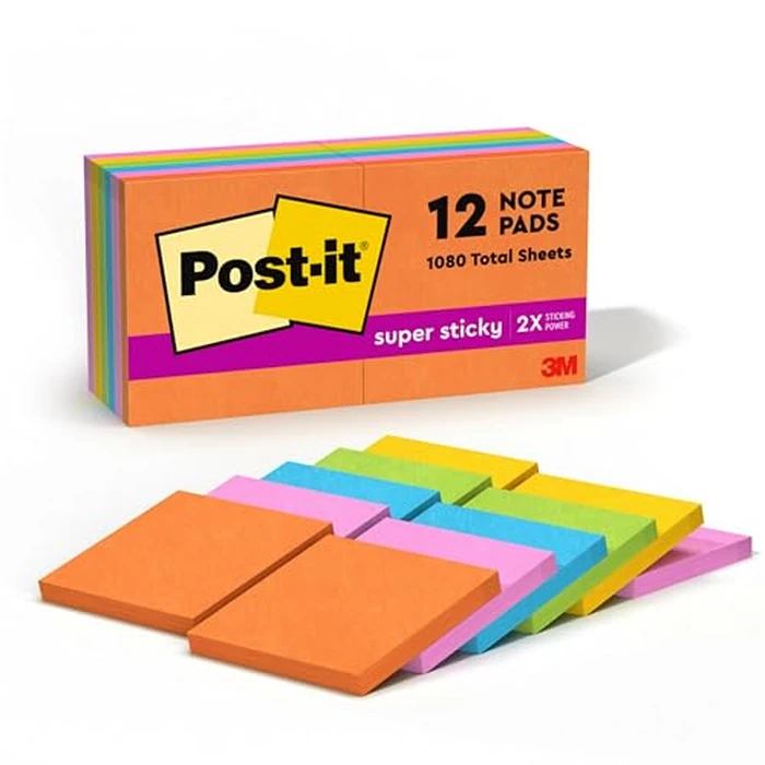 Post-it 654-12SSUC Super Sticky Notes, 3 x 3-Inches, Jewel Pop Collection, 12-Pads/Pack by Post-It - Used - Like New condition