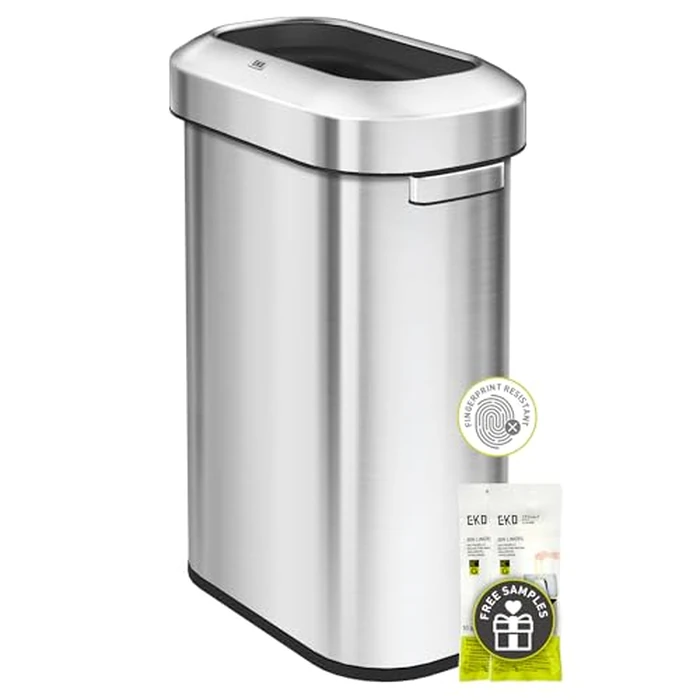 EKO Urban 24 Gallon/ 90 Liter Open Top Stainless Steel Slim Commercial Trash Can, Tall Kitchen Garbage Bin, Heavy-Duty Commercial Grade Large Trash Can for Home, Office, Hotel, Cafe, Restaurant, Dorm by EKO - Image 1