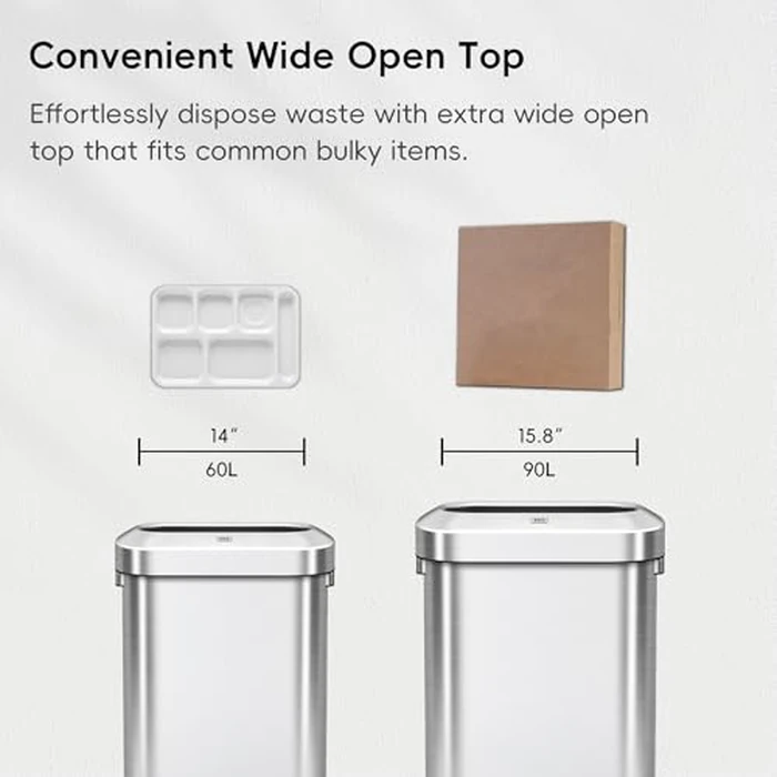 EKO Urban 24 Gallon/ 90 Liter Open Top Stainless Steel Slim Commercial Trash Can, Tall Kitchen Garbage Bin, Heavy-Duty Commercial Grade Large Trash Can for Home, Office, Hotel, Cafe, Restaurant, Dorm by EKO - Image 4