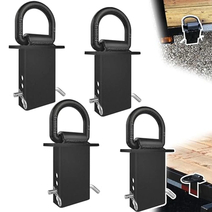 VONLX Stake Pocket D Rings 4Pcs 18000lbs Heavy Duty Removable D-Ring Stake Pocket Tie Down for Utility Trailers and Flatbeds with Hitch Pin, Removable Tie Down Utility for Flatbed Cargo Trucks, Black by VONLX - Image 1