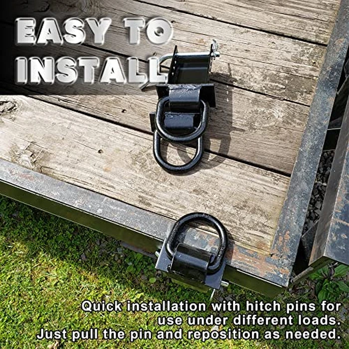 VONLX Stake Pocket D Rings 4Pcs 18000lbs Heavy Duty Removable D-Ring Stake Pocket Tie Down for Utility Trailers and Flatbeds with Hitch Pin, Removable Tie Down Utility for Flatbed Cargo Trucks, Black by VONLX - Image 6