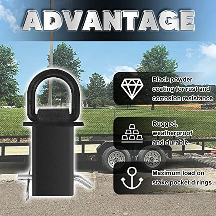 VONLX Stake Pocket D Rings 4Pcs 18000lbs Heavy Duty Removable D-Ring Stake Pocket Tie Down for Utility Trailers and Flatbeds with Hitch Pin, Removable Tie Down Utility for Flatbed Cargo Trucks, Black by VONLX - Image 7