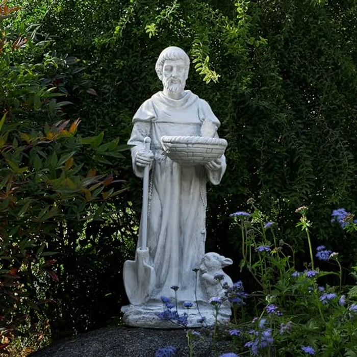 BESBLEE St Francis 28.7Inch Tall Large Garden Outdoor Religious Statue and Sculptures for Home Decor Birdfeeder All Season Yard Patio Lawn Hallway Sculpture Magnesium Oxide Stone by BESBLEE - Used - Very Good condition - US$84.99