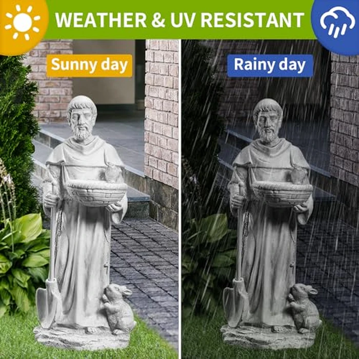 BESBLEE St Francis 28.7Inch Tall Large Garden Outdoor Religious Statue and Sculptures for Home Decor Birdfeeder All Season Yard Patio Lawn Hallway Sculpture Magnesium Oxide Stone by BESBLEE - Image 4