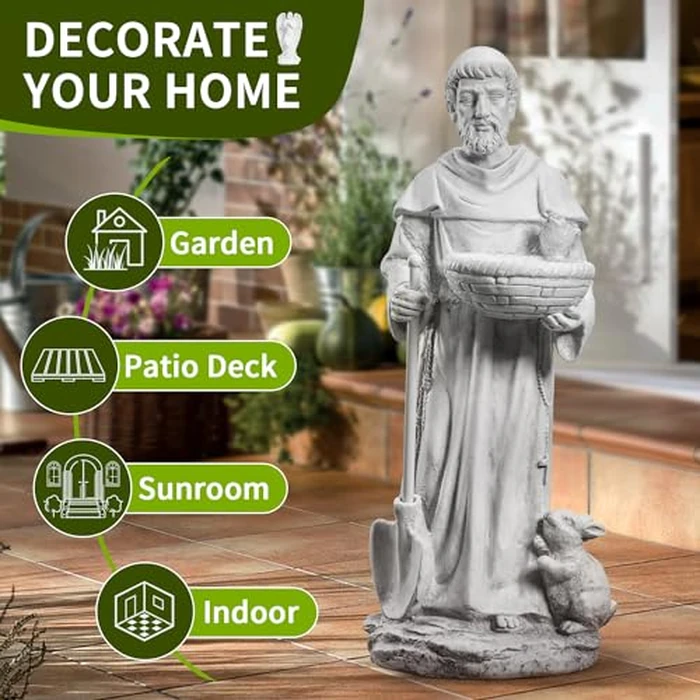 BESBLEE St Francis 28.7Inch Tall Large Garden Outdoor Religious Statue and Sculptures for Home Decor Birdfeeder All Season Yard Patio Lawn Hallway Sculpture Magnesium Oxide Stone by BESBLEE - Image 5