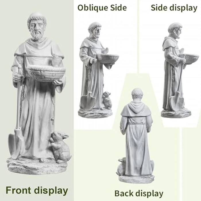 BESBLEE St Francis 28.7Inch Tall Large Garden Outdoor Religious Statue and Sculptures for Home Decor Birdfeeder All Season Yard Patio Lawn Hallway Sculpture Magnesium Oxide Stone by BESBLEE - Image 6