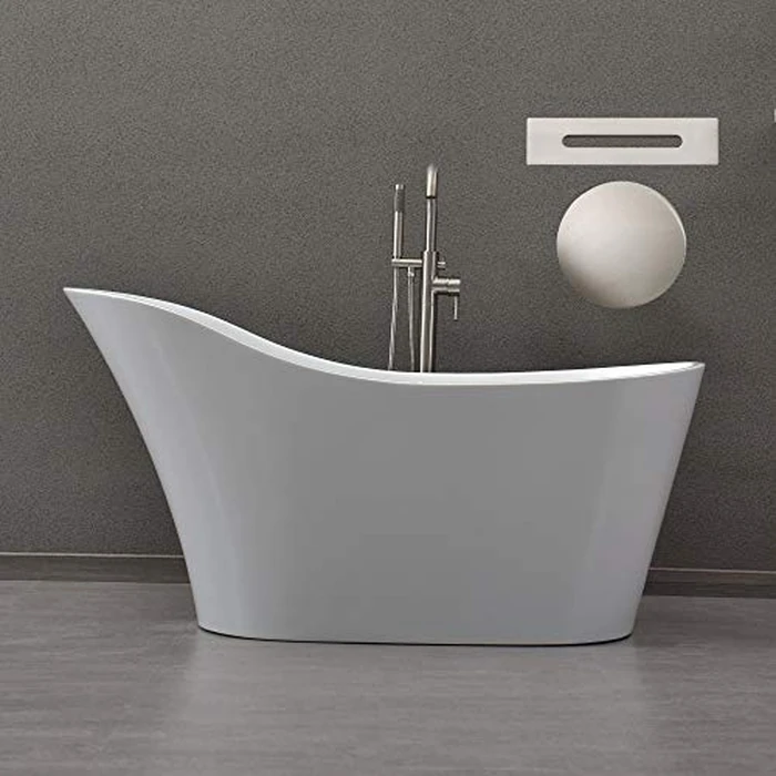 WOODBRIDGE 59" Acrylic Freestanding Bathtub Contemporary Soaking White Tub with Brushed Nickel Overflow and Drain，B0029-B/N-Drain&O by WOODBRIDGE - Image 1