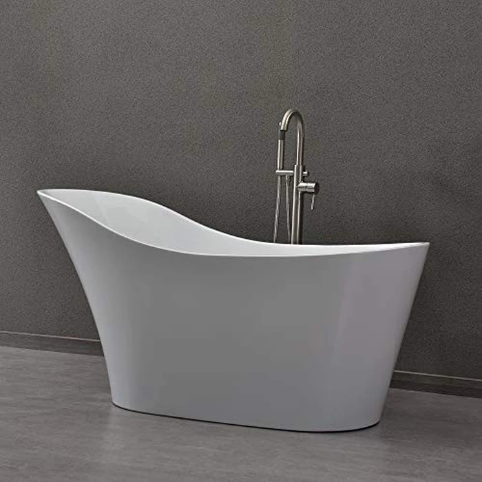 WOODBRIDGE 59" Acrylic Freestanding Bathtub Contemporary Soaking White Tub with Brushed Nickel Overflow and Drain，B0029-B/N-Drain&O by WOODBRIDGE - Image 3