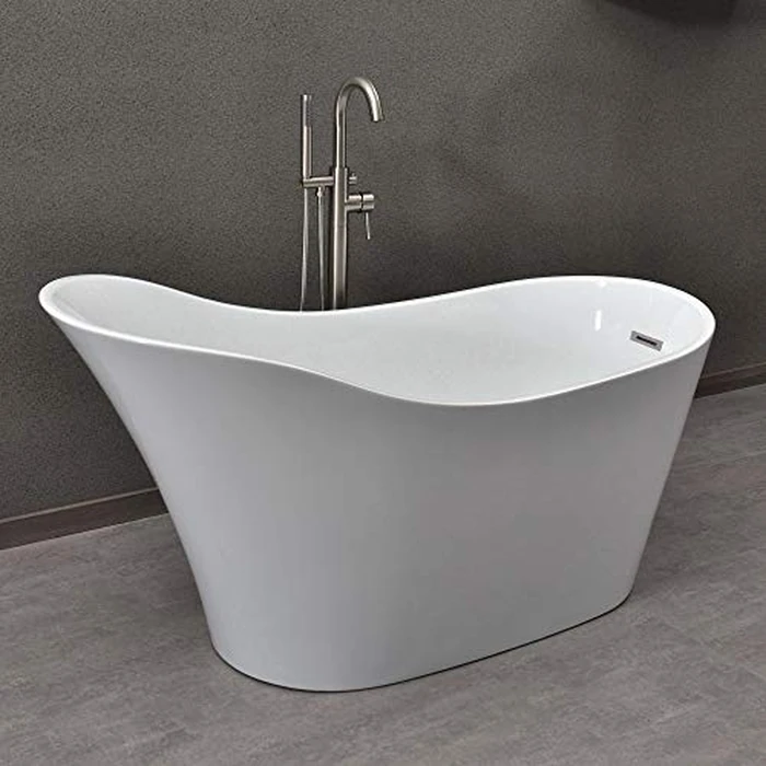 WOODBRIDGE 59" Acrylic Freestanding Bathtub Contemporary Soaking White Tub with Brushed Nickel Overflow and Drain，B0029-B/N-Drain&O by WOODBRIDGE - Image 4