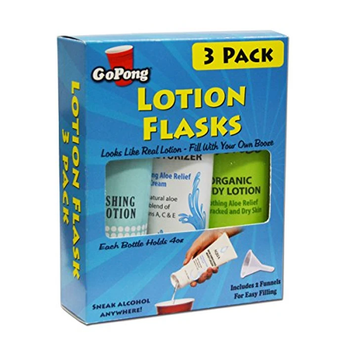 GoPong Lotion Flask 3 Pack (12 oz Total) - Hidden Alcohol Travel Flasks - Secret Liquor Containers for Beaches, Cruises, and Sports Events - Includes Funnel & Spout by GoPong - Image 7