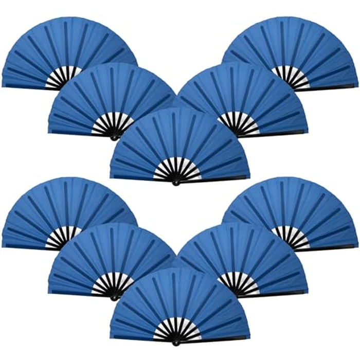 QIRMIZI 10PCS Large Folding Hand Rave Fan - Popping Fan Clacking Fans for Chinese Kung Fu, Tai Chi, Dance, Music Festivals,Carnivals, Weddings, EDM Events, Parties & Decorations,Royal Blue by QIRMIZI - Image 1