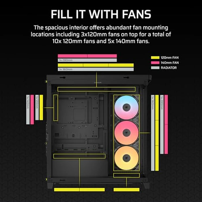 CORSAIR Frame 4500X RS-R ARGB Panoramic Glass Mid-Tower PC Case - InfiniRail Mounting System, Fits Dual 360mm Radiators, GPU Anti-Sag, 3X RS120R Fans Included - Black by Corsair - Image 7
