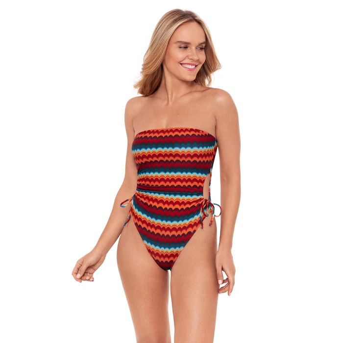 Sports Illustrated Women's Strapless One Piece w/Adjustable Side Cutouts, Groovy Stripe, Large by Sports Illustrated - Image 1