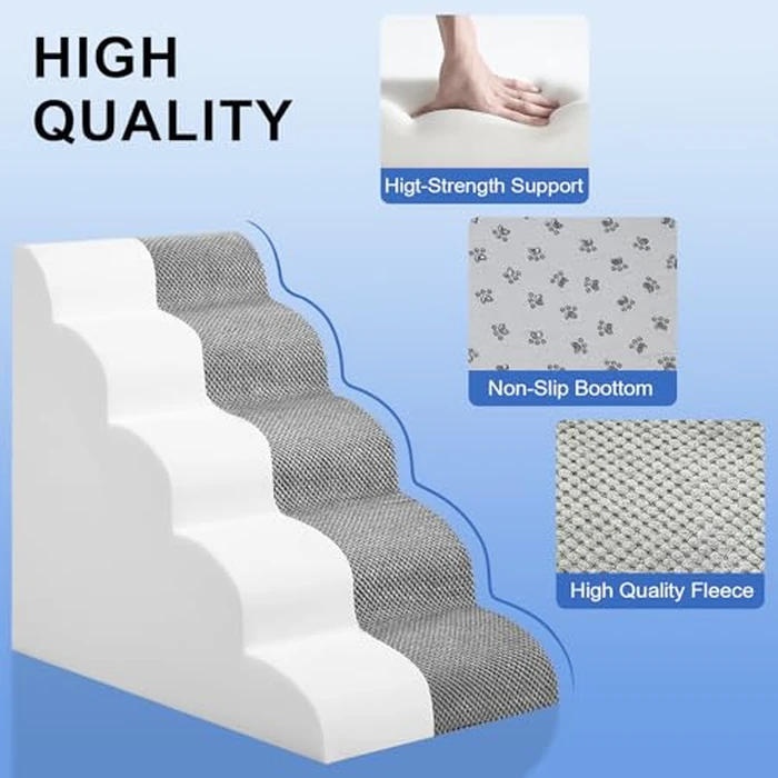 Dog Stairs for Bed 28.7”H, 5-Step Dog Ramp, Non-Slip Sturdy Pet Steps for Small Dogs & Cats to get on High Bed or Couches, Grey by MEJYJEM - Image 6