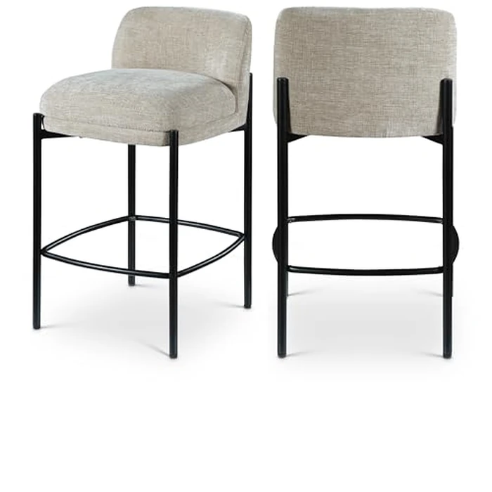 Meridian Furniture 429Beige-C Burton Collection Modern | Contemporary Stool with Soft Beige Chenille Fabric, Matte Black Metal Frame, 17.5" W x 19.5" D x 32.5" H, Beige, Set of 2 by Meridian Furniture - Used - Very Good condition - US$206.00