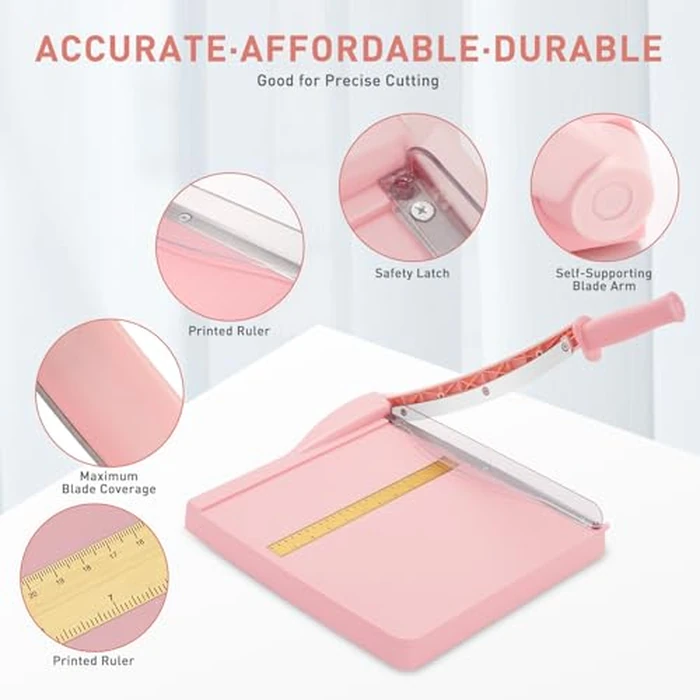 Paper Cutter, Paper Slicer with Safety Guard and Blade Lock, 12" Cut Length Guillotine Paper Cutter with 16 Sheet Capacity, Paper Cutters and Trimmers for Cardstock Cardboard (Pink) by NOKAPIN - Image 3