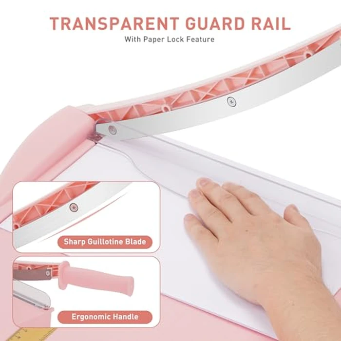 Paper Cutter, Paper Slicer with Safety Guard and Blade Lock, 12" Cut Length Guillotine Paper Cutter with 16 Sheet Capacity, Paper Cutters and Trimmers for Cardstock Cardboard (Pink) by NOKAPIN - Image 4