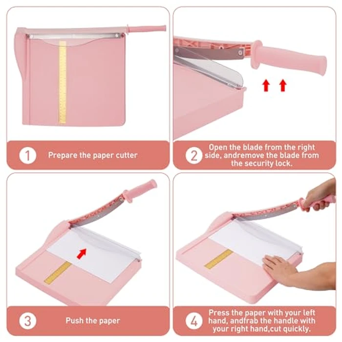 Paper Cutter, Paper Slicer with Safety Guard and Blade Lock, 12" Cut Length Guillotine Paper Cutter with 16 Sheet Capacity, Paper Cutters and Trimmers for Cardstock Cardboard (Pink) by NOKAPIN - Image 7