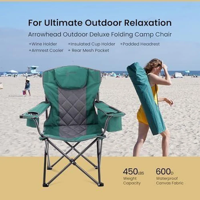 Arrowhead Outdoor Portable Folding Camping Quad Chair - Green by Arrowhead Outdoor - Image 3