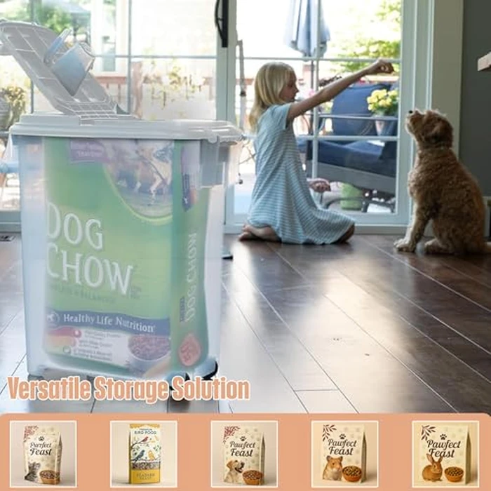 Buddeez Airtight Pet Food Storage Container - 50 QT/50 LB Capacity Dog Food Storage Container - Cat Food Container, Bird Seed Storage Container, Rolling Storage Bin, Air Tight with Handle & Scoop by Buddeez - Used - Very Good condition - US$39.49