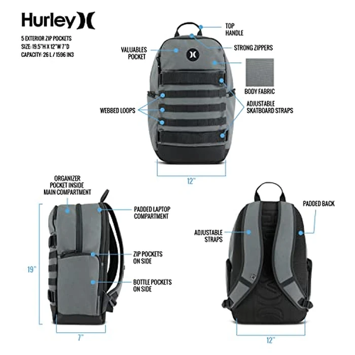 Hurley One and Only Skateboard Backpack, Rhythmic Red, O/S, One and Only Skateboard Backpack by Hurley - Image 6