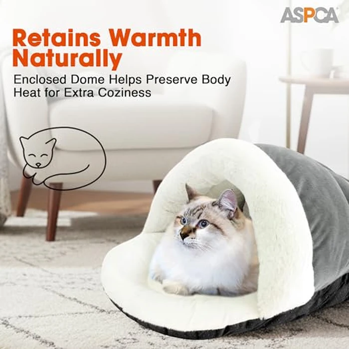 ASPCA - Cat Cave Bed for Indoor Cats Cozy Warm Felt House Dome for Cats & Kittens Soft, Warm & Plush Cave Bed with Removable Cushion Enclosed Pet Hideout Comfort Security 23' x 17" x 6" by ASPCA - Image 4
