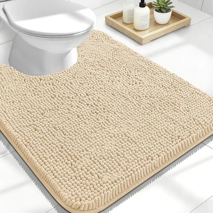 OLANLY Toilet Rugs U-Shaped 24x20, Extra Soft Absorbent Chenille Contour Bathroom Rugs, Dry Quickly, Machine Washable, Non-Slip Bath Mat for Toilet Base, Beige by OLANLY - Image 1