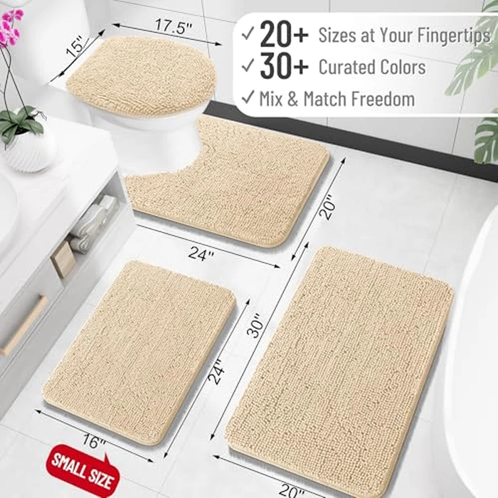 OLANLY Toilet Rugs U-Shaped 24x20, Extra Soft Absorbent Chenille Contour Bathroom Rugs, Dry Quickly, Machine Washable, Non-Slip Bath Mat for Toilet Base, Beige by OLANLY - Image 2