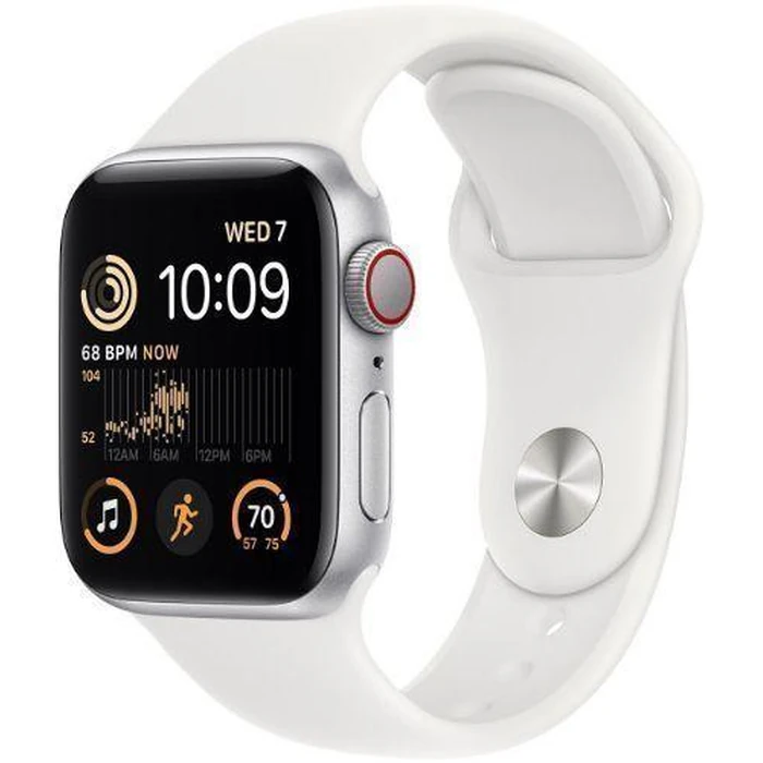 Apple Watch SE 2nd Gen (2022) (Cellular + GPS) - 32GB - 44mm - Silver Aluminum Case with White Rubber Sport Band - Medium/Large Size by Apple - Image 2