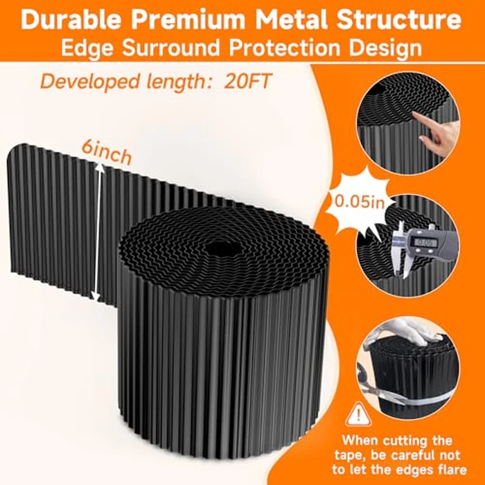 Corrugated Garden Edging,6"x20Ft Galvanized Steel Landscape Edging & Lawn Edging Border,Metal Garden Border for Flower Beds,Garden,Lawn,Raised Beds & Tree Surrounds(Black) by GTSABWAY - Image 2