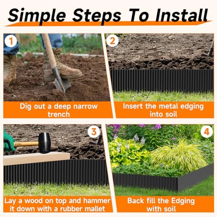 Corrugated Garden Edging,6"x20Ft Galvanized Steel Landscape Edging & Lawn Edging Border,Metal Garden Border for Flower Beds,Garden,Lawn,Raised Beds & Tree Surrounds(Black) by GTSABWAY - Image 3