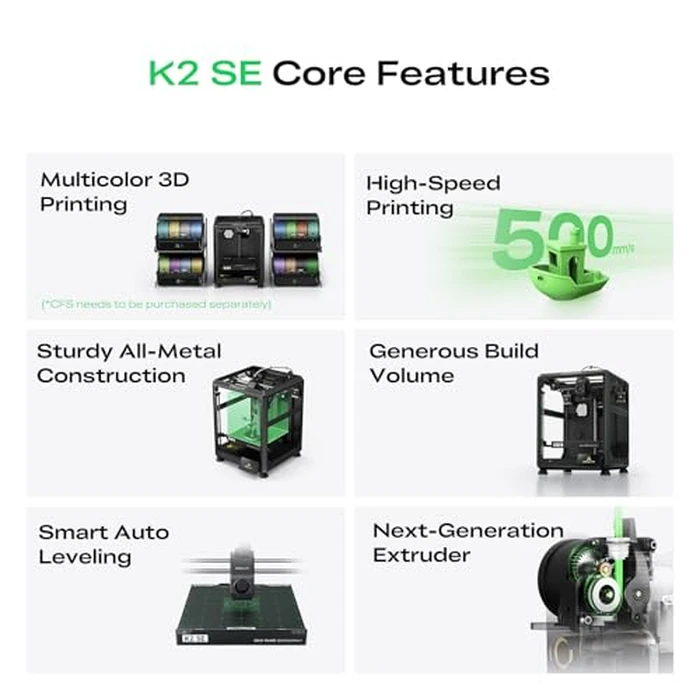 Creality K2 SE 3D Printer, 500mm/s High-Speed Printing, Support Multi Color 3D Printing Needs CFS, Solid Metal Build, Auto Leveling, Direct Drive Extruder, Quick-Swap Nozzle, 220x215x245mm Print Size by Creality - Image 1